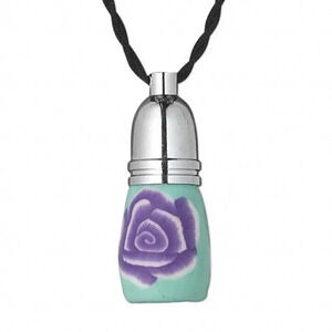 Purple Rose Aqua Blue Poly Clay Glass Little Perfume Bottle Pendant Necklace